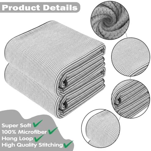 2 Pack Striped Microfiber Bath Towels, 27 x 55 Inches Large Quick Dry Absorbent Shower Towel Set, Minimalist Thin Stripe Soft Lightweight Decorative Linen for Bathroom Spa Gym Beach Travel