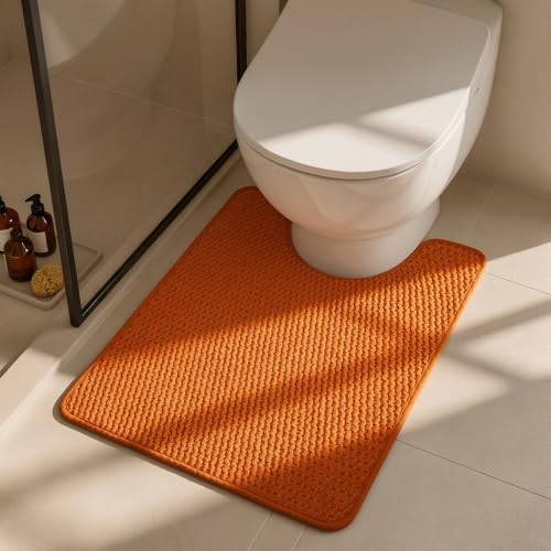 Triohero Toilet Rug, Thin Toilet Rugs U Shaped Washable Non Slip Absorbent Quick Dry Low Pile Toilet Mat, Orange 20"x24" U Shape