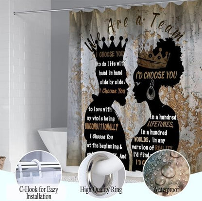 4Pcs Black Man Women Shower Curtain Set with Rugs Toilet Lid Cover Bath Mat, Romantic Couples Bathroom Decor Sets with Hooks, Waterproof Fabric King Queen Shower Curtains