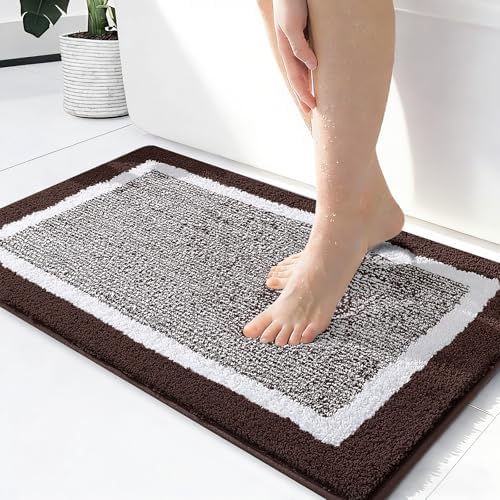 OLANLY Small Bathroom Rugs 24x16, Absorbent Microfiber Bath Rugs, Brown