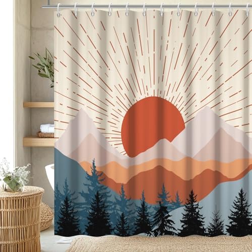 Boho Sunrise Shower Curtain with Hooks for Bathroom 72x96 Inch