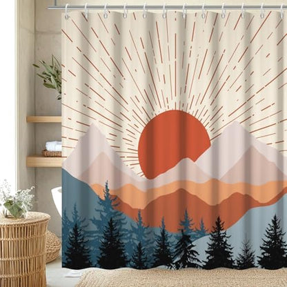 Boho Sunrise Shower Curtain with Hooks for Bathroom 72x96 Inch