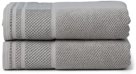 Texere 100% Organic Cotton Rice Weave Jacquard 700 GSM Luxury Bath Towel Sets - Ultra Soft and Absorbent Hotel and Spa Quality (Rice Weave, Cathedral Gray, 2 Bath Towels)