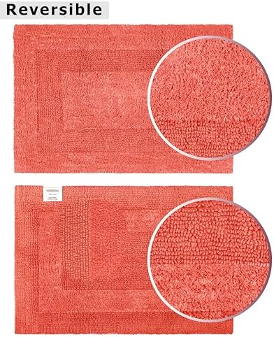 COTTON CRAFT Bath Rugs - 2 Pack Large 20x30 Soft Plush Bath Mats - Coral