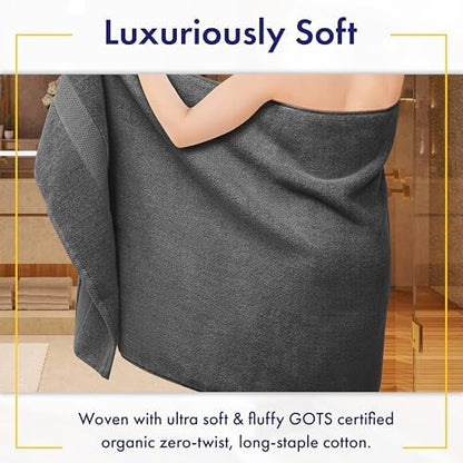 Alusa Home 100% Organic Zero-Twist Cotton Towels - GOTS Certified Luxury Bath Towels - Ultra Soft & Plush 700GSM Long-Staple Cotton - 6 Piece Towel Set (Granite Grey)