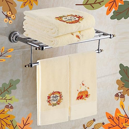 Quera 2 Pack Fall Hand Towels Autumn Pumpkin Thanksgiving Embroidered Premium Luxury Decor Hello Fall Bathroom Decorative Dish Set for Drying Cleaning, Cooking 13.7 "x 29.5"