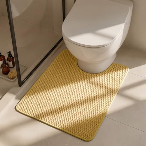 Triohero Toilet Rug, Thin Toilet Rugs U Shaped Washable Non Slip Absorbent Quick Dry Low Pile Toilet Mat, Yellow 20"x24" U Shape