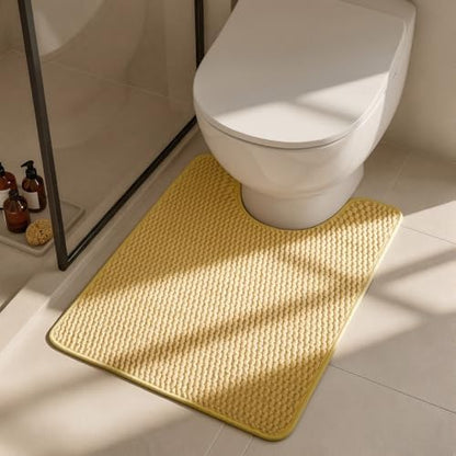 Triohero Toilet Rug, Thin Toilet Rugs U Shaped Washable Non Slip Absorbent Quick Dry Low Pile Toilet Mat, Yellow 20"x24" U Shape