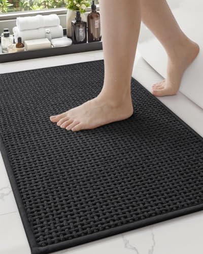 Color&Geometry 24"x36" Chenille Pile Bathroom Rugs Upgraded Denser,Black