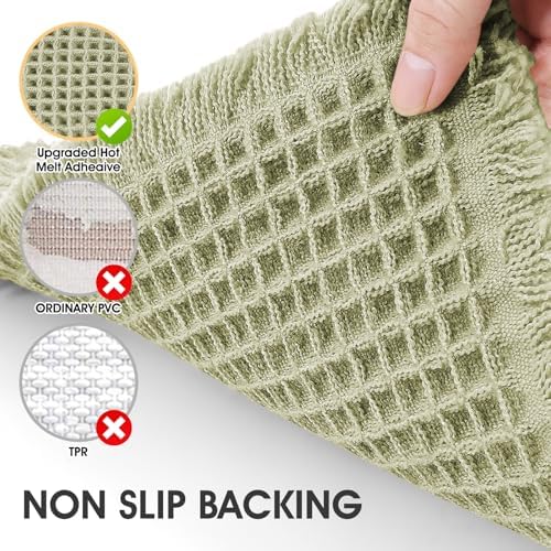 IM HOME Christmas Waffle Runner Rug Green 6'x2'(72" x 24"), Boho Woven Modern Bath Mat Rugs, Absorbent Non Slip Bathroom Rugs, Soft Washable Bath Rugs with Tassels for Bedroom, Kitchen, Shower, Tub