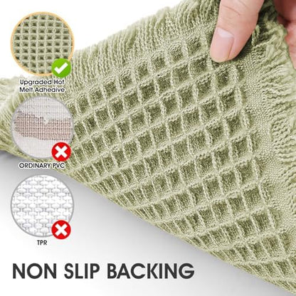 IM HOME Christmas Waffle Runner Rug Green 6'x2'(72" x 24"), Boho Woven Modern Bath Mat Rugs, Absorbent Non Slip Bathroom Rugs, Soft Washable Bath Rugs with Tassels for Bedroom, Kitchen, Shower, Tub