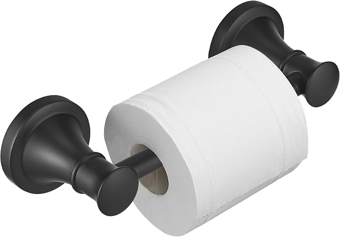 Bathroom Toilet Paper Holder Wall Mount Tissue Holder Matte Black | Rustproof Toilet Tissue Roll Holder, Flexible Double Post Pivoting Handle, Bathroom Accessories SUS304 Stainless Steel
