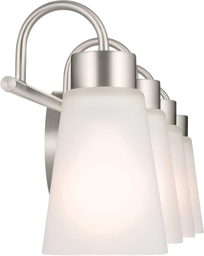 Kichler Erma 4-Light Bathroom Vanity Light Fixture with Clear Satin Etched Glass, Updated Traditional Wall Light in Brushed Nickel, (32.5" x 8.5")