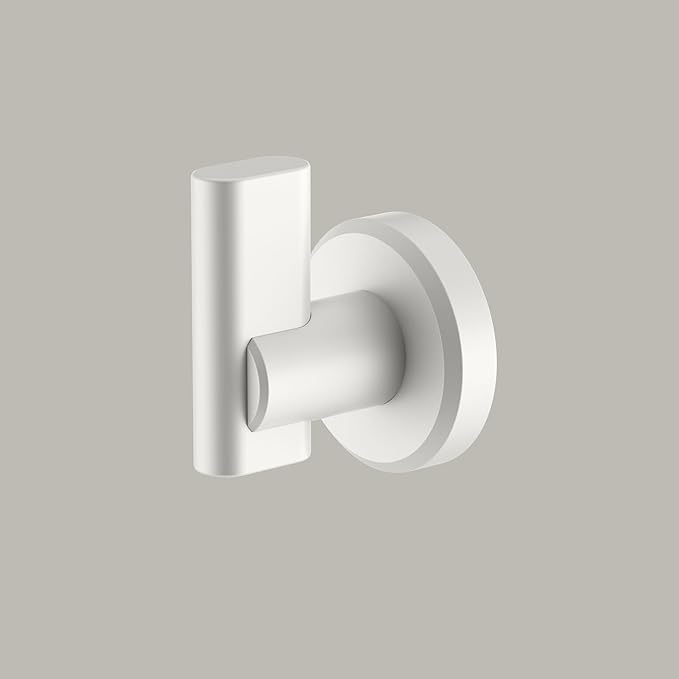 Gatco 5485 Locke Single Robe Hook, Wall Mounted Hook for Bathroom Towels & Robes, Matte White