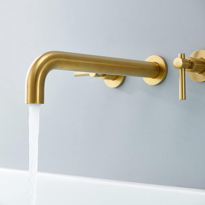 Wall Mount Tub Filler Brushed Gold Tub Faucet Brass Bathroom Bathtub Faucets with 2 Handles