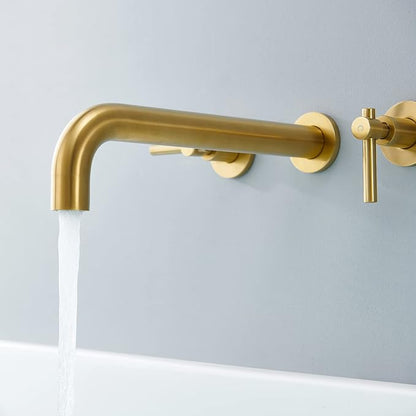 Wall Mount Tub Filler Brushed Gold Tub Faucet Brass Bathroom Bathtub Faucets with 2 Handles