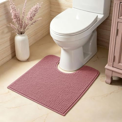SUBRTEX Bathroom Rugs, U Shaped Chenille Bath Rug 24" x 20" Soft Short Plush Bath Mat Soft Shower Mat Water Absorbent Shower Mat Quick Dry Machine Washable, Pink