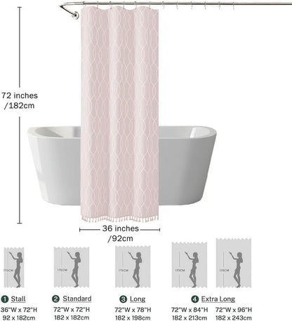 OVZME Pinkte Stall Shower Curtain for Bathroom, Puff Printed Textured Shower Curtain with Tassels, Geometry Heavy Duty Vintage Country Narrow Bathroom Curtain, Water Resistant Fabric, 36Wx72L