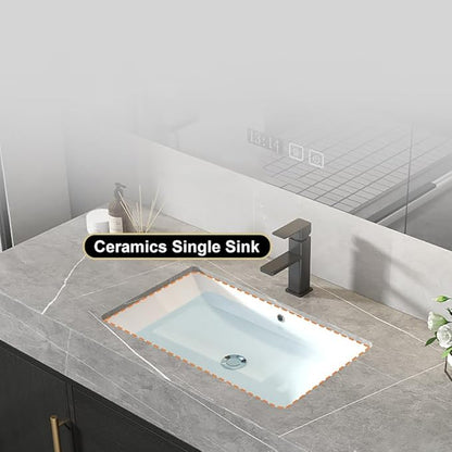 Bathroom Vanity with Sink 39.5" Floating Bathroom Vanity Sintered Stone Modern Bathroom Vanity Set, Black (Wall Mounted, Gold Handle)