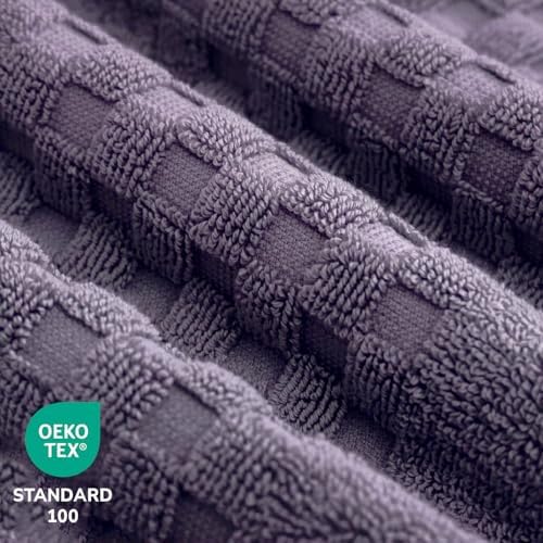 Feather & Stitch 100% Cotton 625 GSM Bath Towel Set of 6, Ultra Soft Highly Absorbent 2 Bath Towels, 2 Hand Towels & 2 Washcloth - Luxury Quick Dry Shower Towels (Grape)