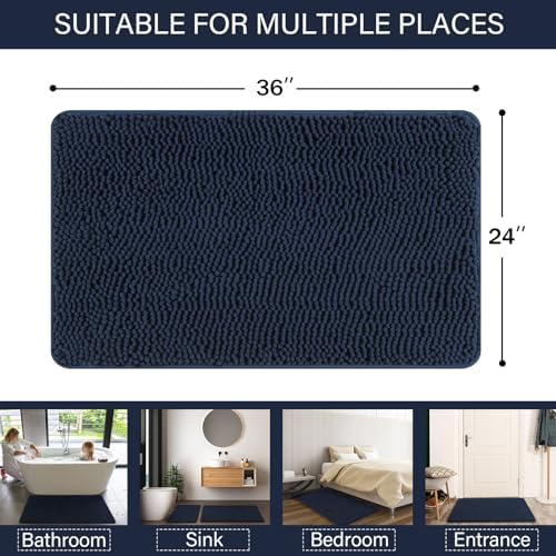 LOCHAS Luxury Bathroom Rug Shaggy Bath Mat 24 x 36 Inch, Navy