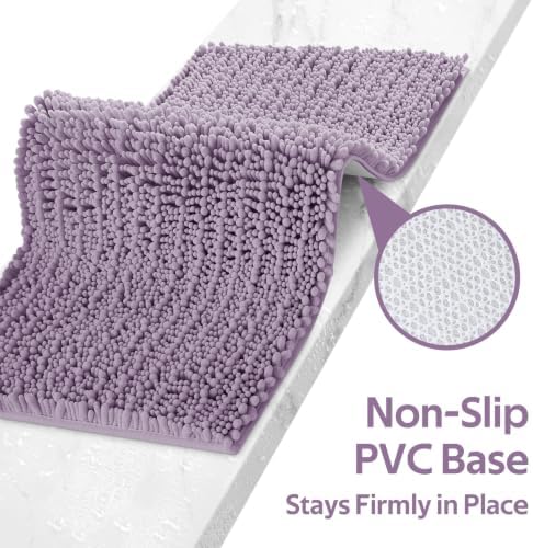 ACCUMTEK Upgrade Luxury 2 Piece Lavender Toilet Bathroom Rug Mat 32"x20"+24"x17", Ultra Soft Thick Absorbent Bath Mats, Non Slip Chenille Toilet Mat for Bathroom, Bedroom, Kitchen, Shower, Tub