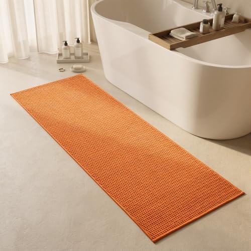 Triohero Bathroom Runner Rugs, Long Bath Mat Runner Washable Thin Quick Dry Low Pile Bathroom Runner Rugs Non Slip, Orange 24"x70"