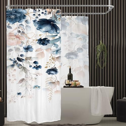 Pink Blue Floral Extra Wide Rustic Bathroom Shower Curtain Set