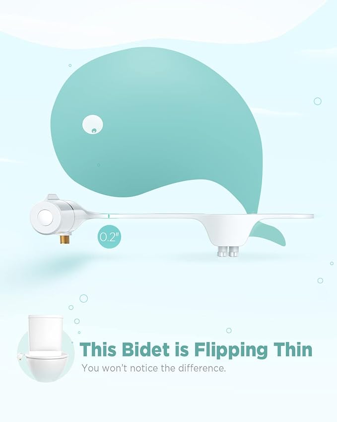Ciays Bidet Attachment for Toilet Ultra-Slim Bidet Sprayer with Pressure Controls Non-Electric Dual Nozzles for Feminine/Posterior Wash, Sliver and White