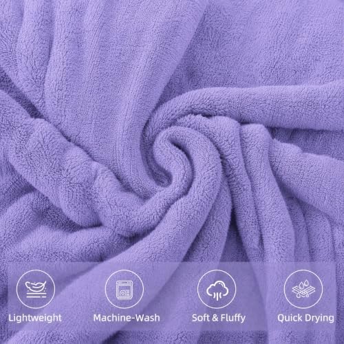 6-PCS Coral Fleece Microfiber Towel Set with Gold Stripes, Super Absorbent, Multiple Colors Available for Home, Bathroom, Hotel & Gym (6, Purple)