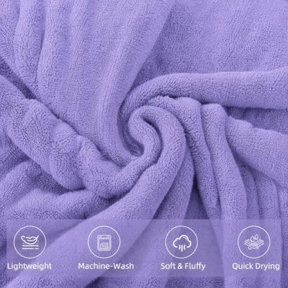 6-PCS Coral Fleece Microfiber Towel Set with Gold Stripes, Super Absorbent, Multiple Colors Available for Home, Bathroom, Hotel & Gym (6, Purple)