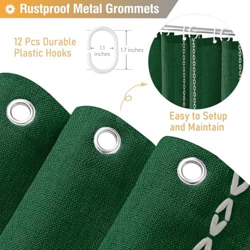 BTTN Emerald Green Boho Farmhouse Linen Heavy Duty Shower Curtain, 72x72