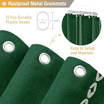 BTTN Emerald Green Boho Farmhouse Linen Heavy Duty Shower Curtain, 72x72