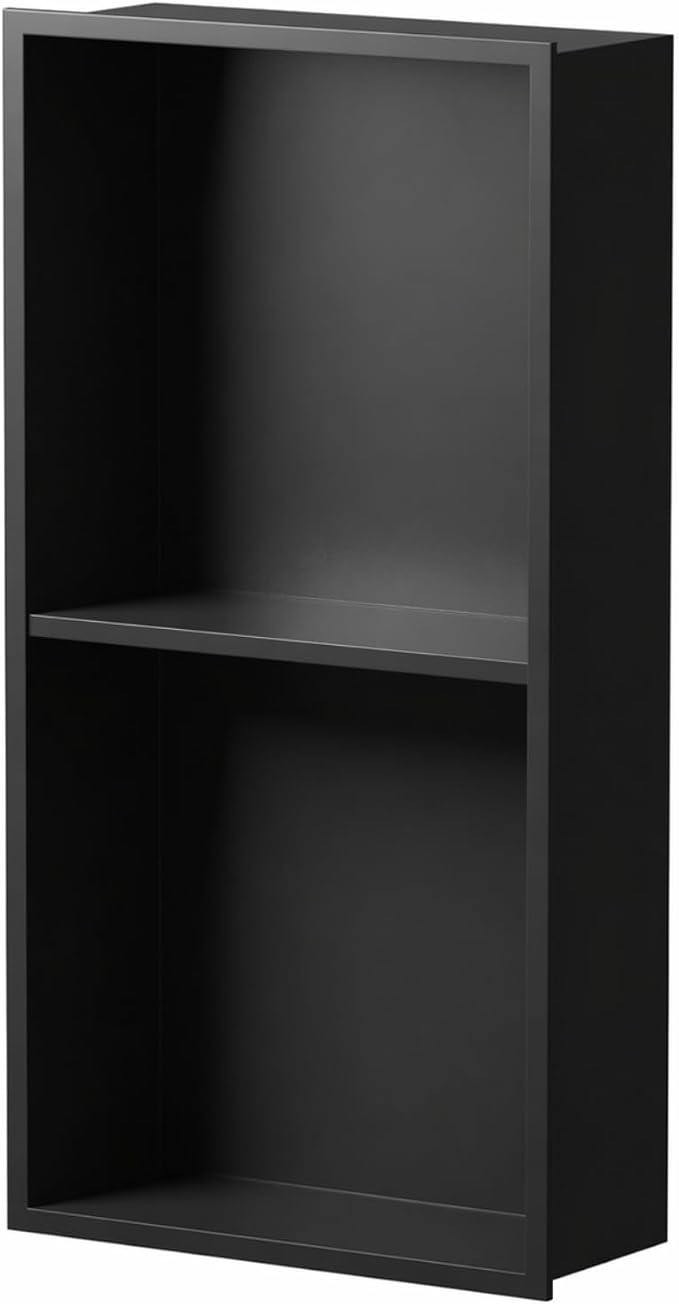 304 Stainless Steel Recessed Shower Niche 24" X 12" No Tile Needed | Waterproof Rustproof Matte Black Bathroom Niche for Shower Double Shelves, for Shower Wall &Bathroom Storage and Space Saving