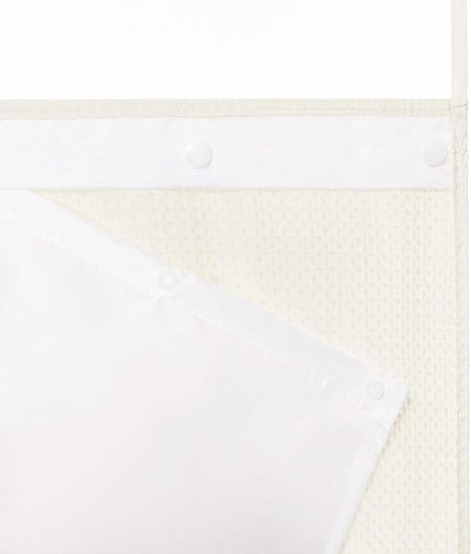 RiverDream Heavyweight Waffle No Hook Shower Curtain with Liner,Cream,36x74 | Dotted Waffle,Snap-in Liner,Heavy Duty,Quick Dry,Mesh Top Window,With Bottom Magnets,Hotel-Grade,Washable,Small Stall Size