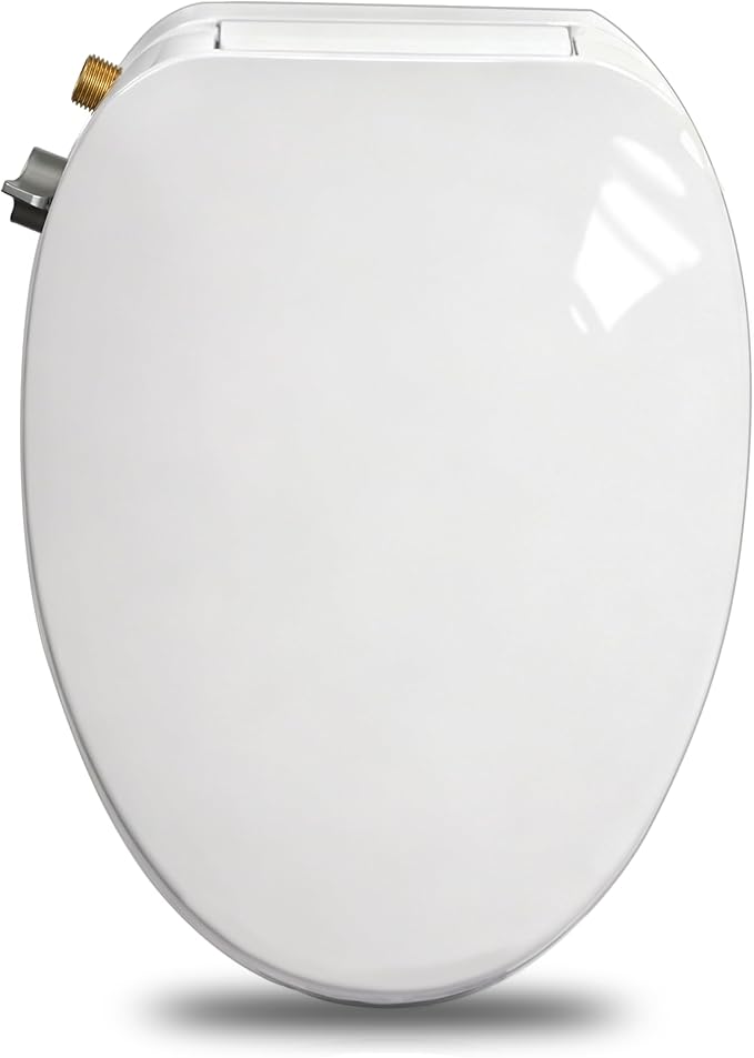 Jamini Non-Electric Bidet Toilet Seat for Elongated Toilets, Dual Nozzle Front & Rear Wash, Adjustable Water Pressure, Soft Close Seat & Lid, Self-Cleaning Nozzles, Quick Release, Brass Inlet