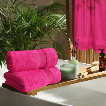 Belizzi Home 4 Pack Bath Towel Set 27x54, 100% Ring Spun Cotton, Ultra Soft Highly Absorbent Machine Washable Hotel Spa Quality Bath Towels for Bathroom, 4 Bath Towels - Hot Pink