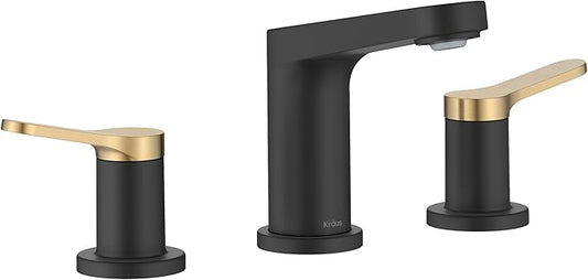 KRAUS Indy Widespread Bathroom Faucet in Spot-Free Brushed Brass/Matte Black with 2 Handles, Pop Up Drain and Supply Lines, FUS-14103SFBBMB