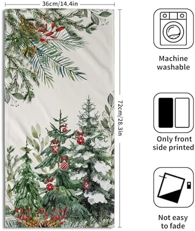 Christmas Tree Hand Towels Set of 2, 14x28 in Winter Forest Pine Cones Picks Bells Absorbent Quick Drying Kitchen Tea Towel Washcloths for Bathroom Hotel Holiday Seasonal Decor