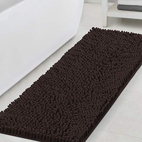 H.VERSAILTEX Bathroom Rugs Non Slip Luxury Chenille Bathroom Mat 47x17 Extra Soft and Absorbent Shaggy Rugs Washable Dry Fast Area Carpet Mats for Bath Room, Tub - Chocolate