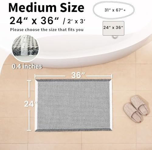 Waffle Bath Mat, Boho Bathroom Rugs Non Slip Washable, 24" x 36"