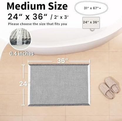 Waffle Bath Mat, Boho Bathroom Rugs Non Slip Washable, 24" x 36"