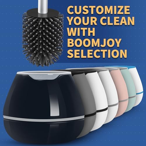 BOOMJOY Toilet Brush and Holder 2 Packs, Silicone Toilet Bowl Brush with Tweezers for Bathroom, RV Cleaning-Black & Grey