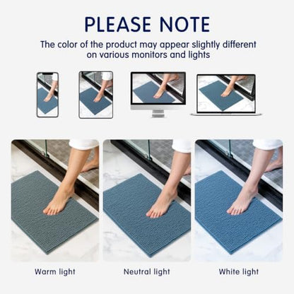 SUBRTEX Bathroom Rugs, 24" x 44" Chenille Bath Rug Soft Short Plush Bath Mat Soft Shower Mat Water Absorbent Shower Mat Quick Dry Machine Washable, Stone Blue