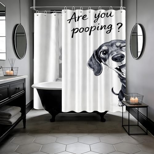 Extra Long Shower Curtain Funny Dachshund Clawfoot Tub, 108 x 72 in