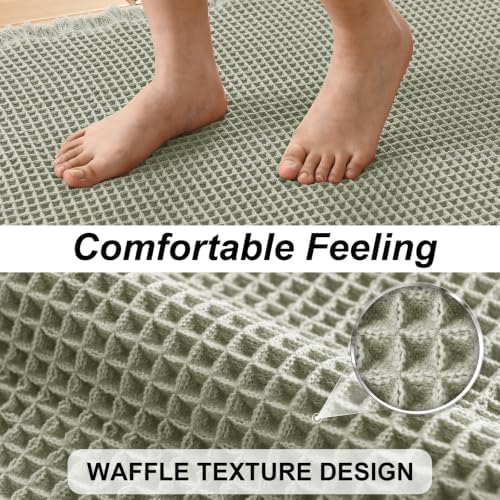 JIUZHEN Set of 2 Waffle Bath Mats Boho Bath Rugs 16x24&24x36, Sage Green