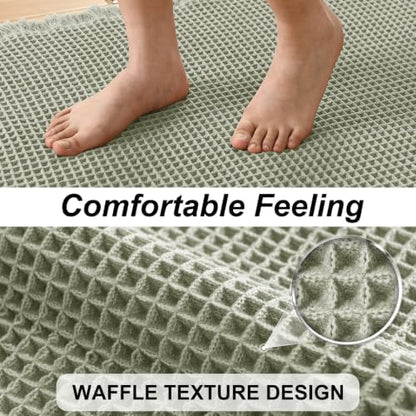 JIUZHEN Set of 2 Waffle Bath Mats Boho Bath Rugs 16x24&24x36, Sage Green