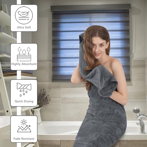 Extra Large Bath Sheet Set of 4,Ultra Soft Fluffy Towel,35”x 70”Oversized Bath Towel Set,Premium Microfiber Bathroom Towel Set Highly Absorbent Quick Dry Shower Towel for Bathroom,Hotel,Spa(Grey)