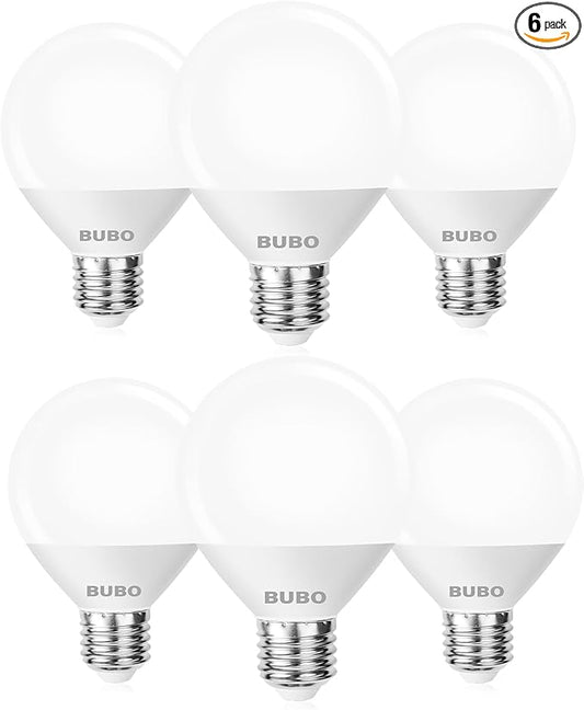 BUBO Vanity Light Bulbs 60 Watt Equivalent, Bathroom Light Bulbs Cool White 4000K, G25 Globe Round Light Bulb 800 Lumens, E26 Medium Base, 7W, Non-Dimmable, 6 Pack