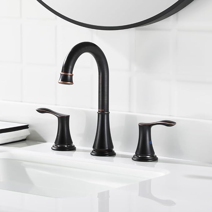 Oil Rubbed Bronze Widespread Bathroom Sink Faucet 8 Inch for Vanity | with All Metal Pop Up Drain, High Arc 2 Handle Lead-Free Deck Mount Bathroom Faucet for 3 Hole Lavatory Utility Sink